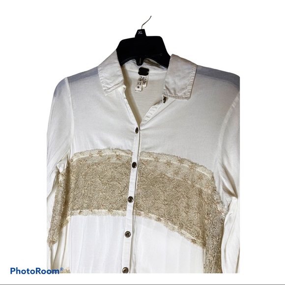 Free People We The Free Cream/Beige Blouse W/Lace Sz XS/TP - Picture 5 of 7